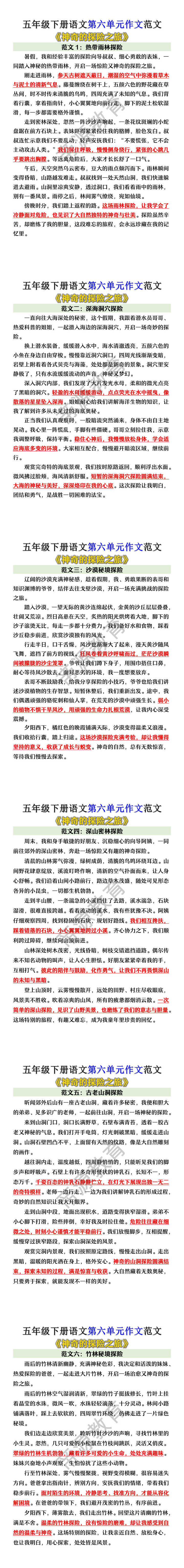 五年级下册语文第六单元《神奇的探险之旅》作文范文
