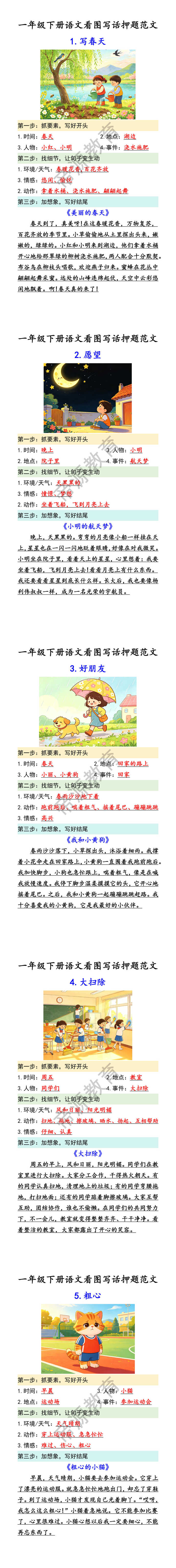 一年级下册语文看图写话常考押题范文