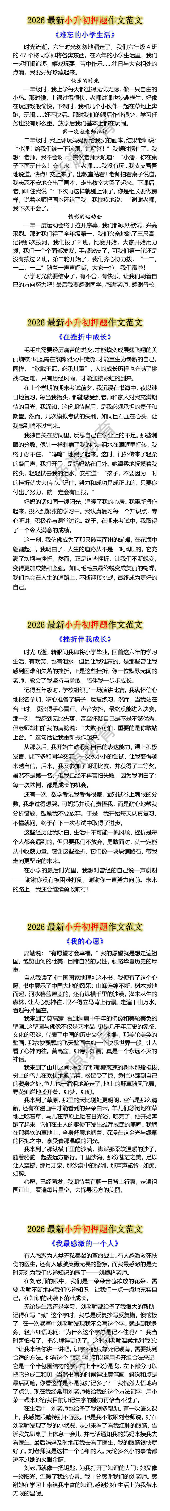 2026最新小升初押题作文范文