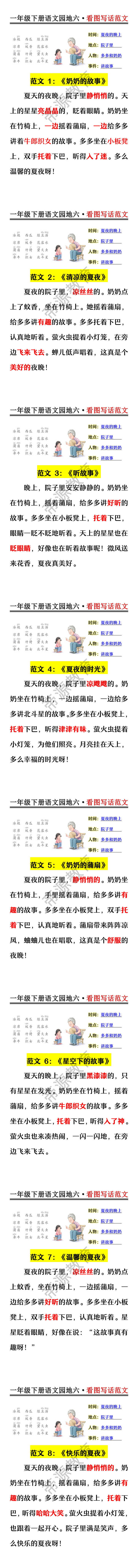 一年级下册语文园地六·看图写话范文