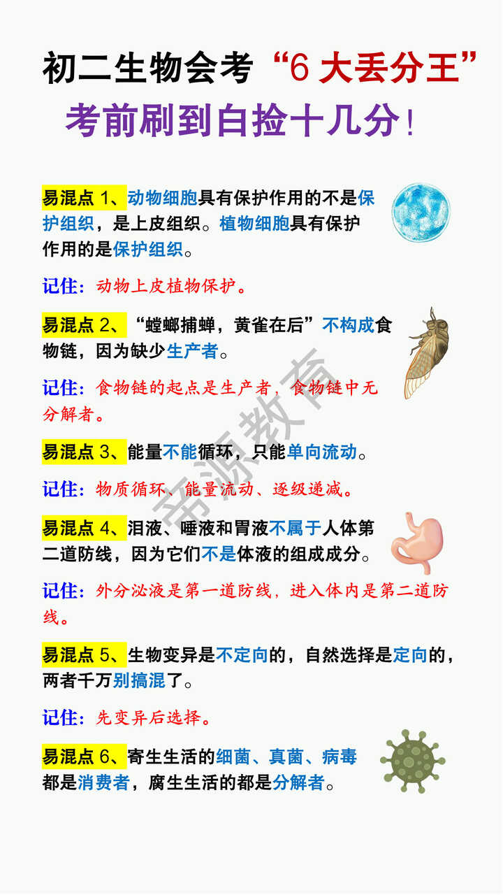 初二生物会考“6大丢分王”