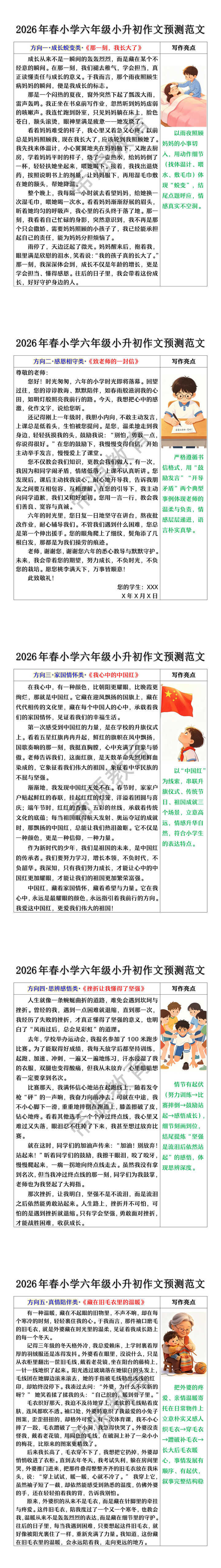2026年春小学六年级小升初作文预测范文