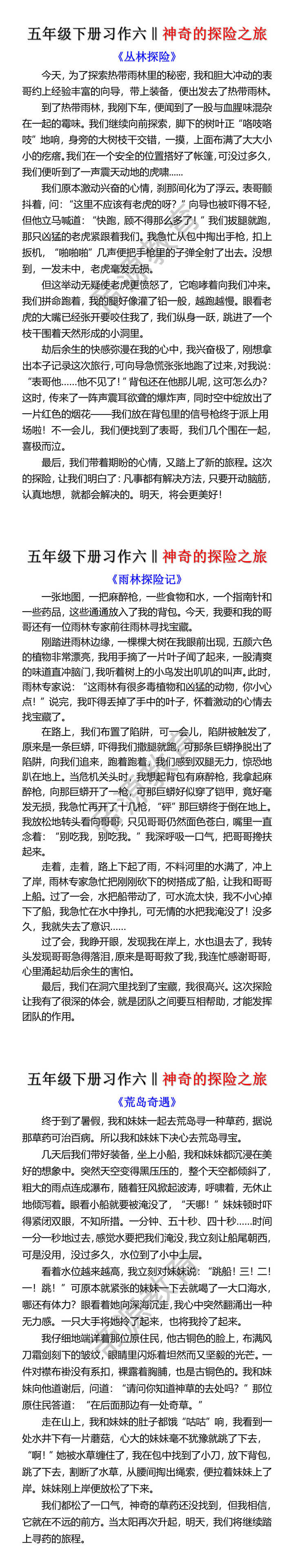 五年级下册习作六神奇的探险之旅优秀范文