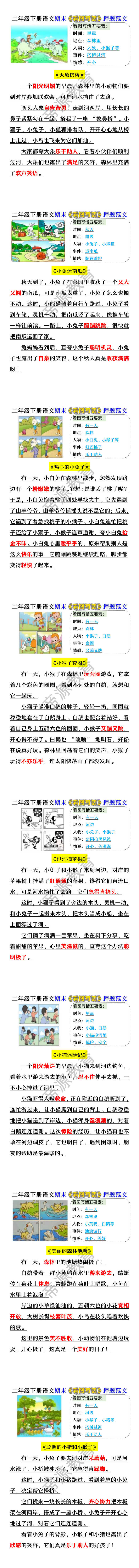 二年级下册语文期末《看图写话》押题范文
