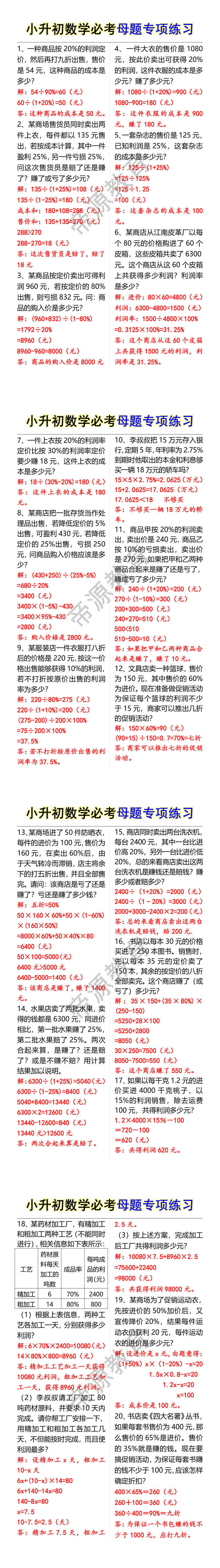 小升初数学必考母题专项练习 小升初数学必考母题专项练习