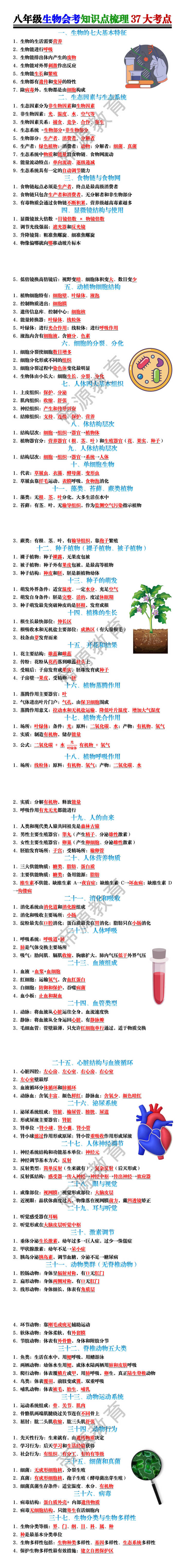 八年级生物会考知识点梳理37大考点