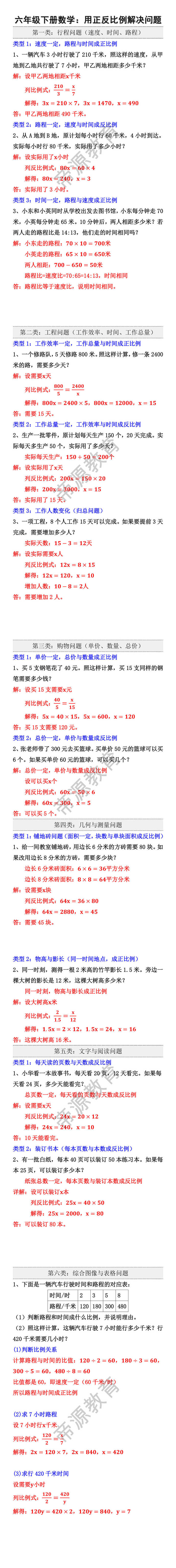 六年级下册数学：用正反比例解决问题