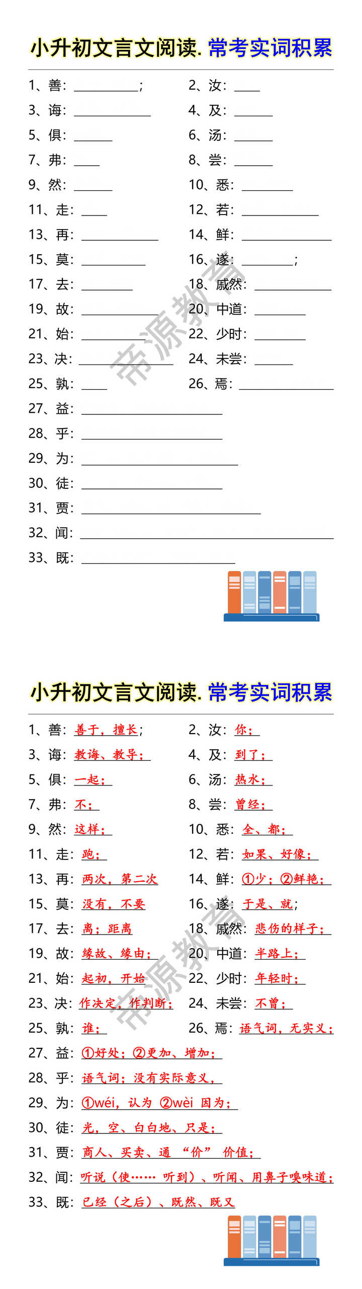 小升初文言文阅读.常考实词积累