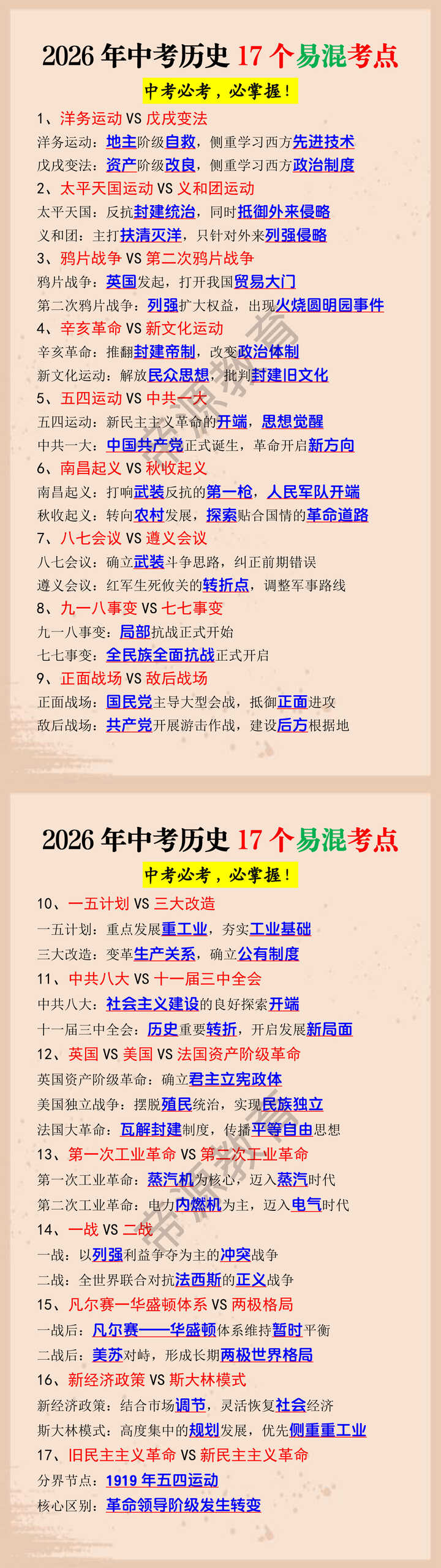 2026年中考历史17个易混考点