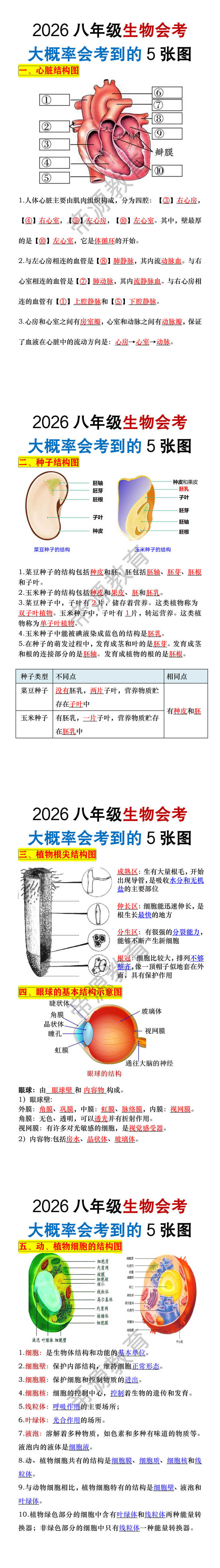 2026八年级生物会考大概率会考到的5张图
