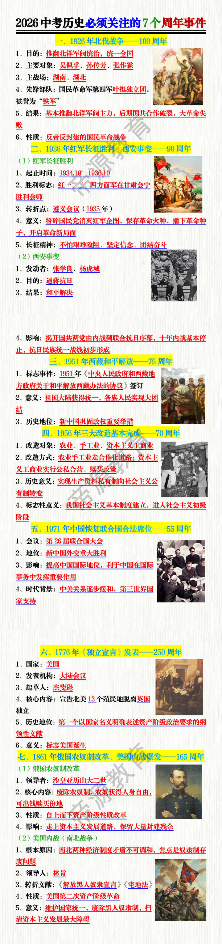 2026中考历史必须关注的7个周年事件 2026中考历史必须关注的7个周年事件