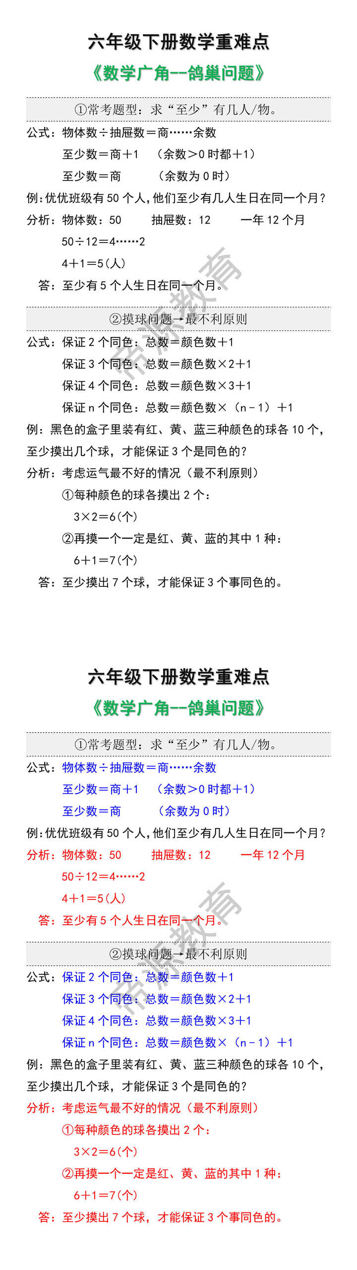 六年级下册数学重难点