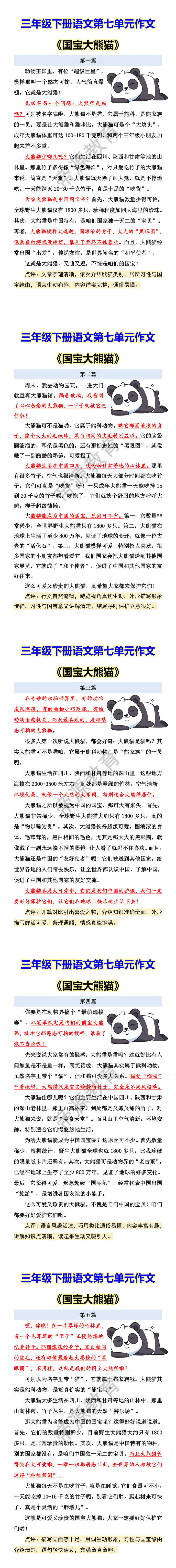 三年级下册语文第七单元作文 《国宝大熊猫》