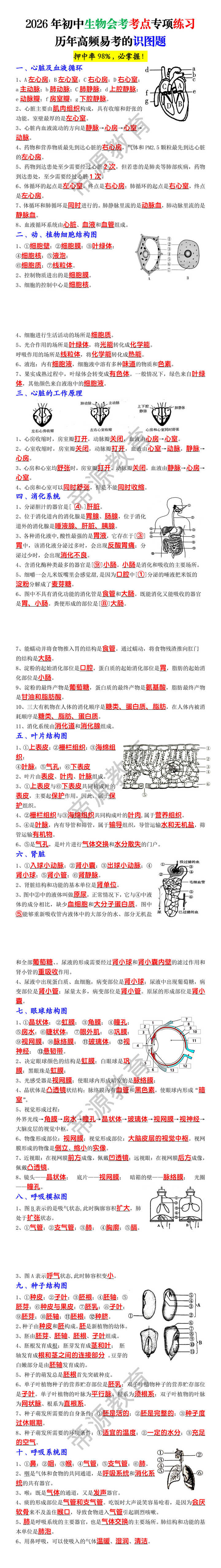 2026年初中生物会考考点专项练习历年高频易考的识图题 2026年初中生物会考考点专项练习历年高频易考的识图题