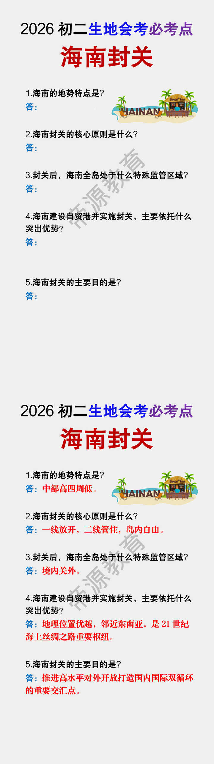 2026初二生地会考必考点《海南封关》