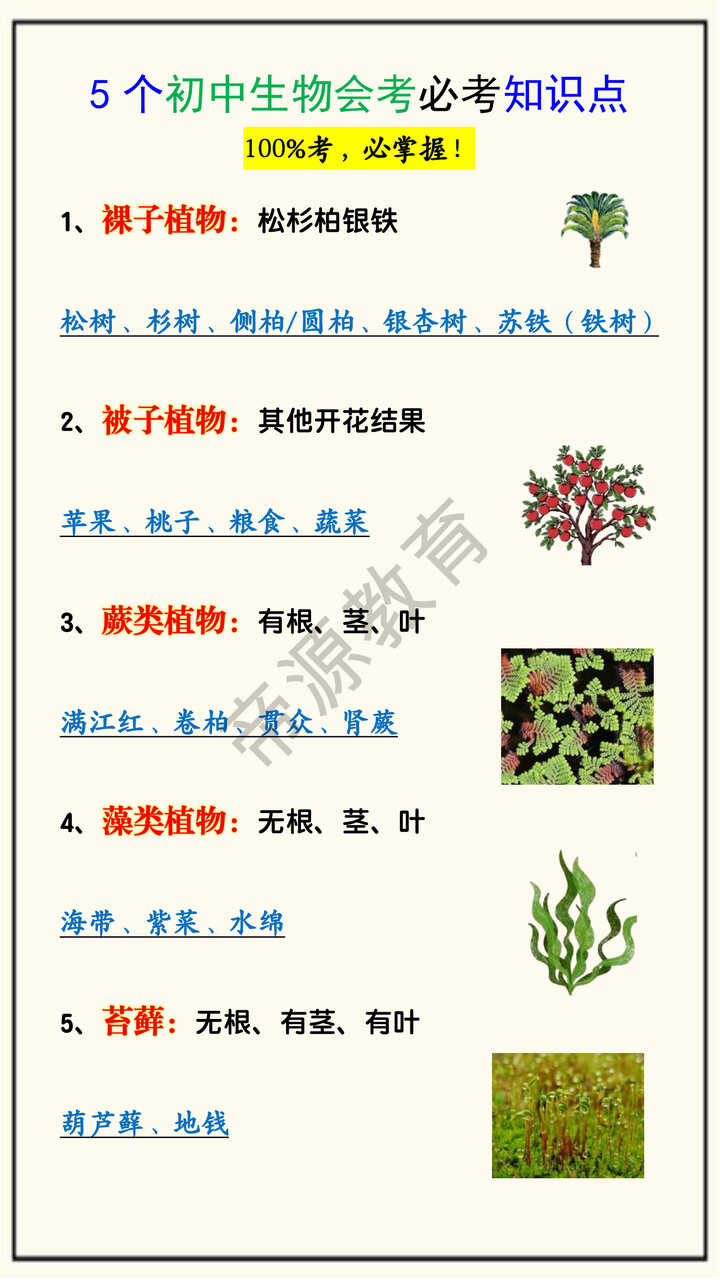 5个初中生物会考必考知识点
