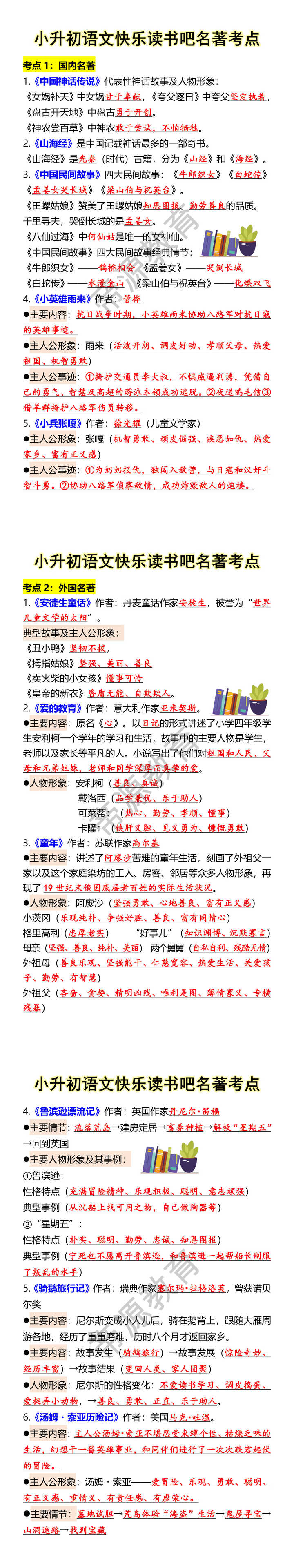 小升初语文快乐读书吧名著考点