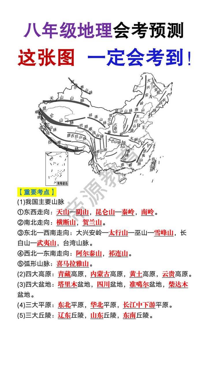 八年级地理会考必考《中国地形图》考点