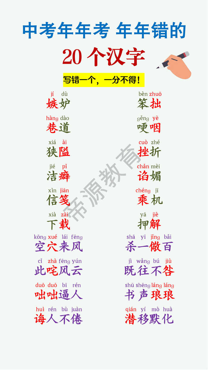 中考年年考年年错的20个汉字