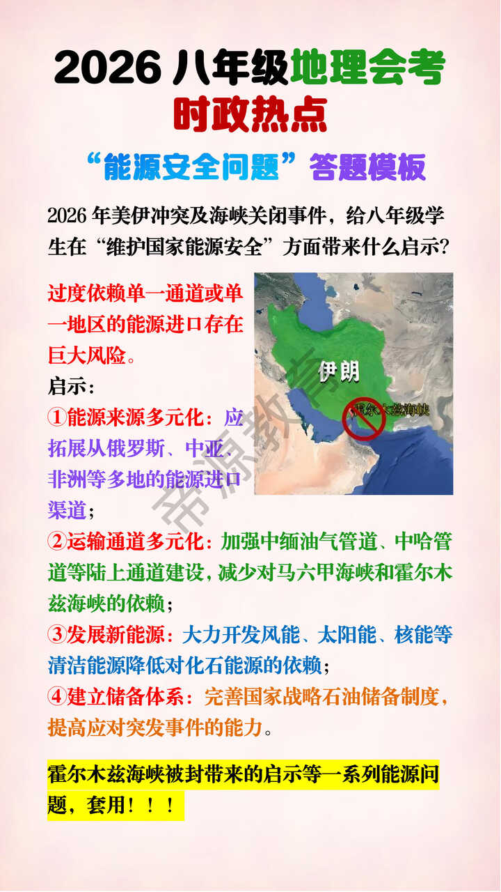 2026八年级地理会考时政热点：“能源安全问题”答题模板