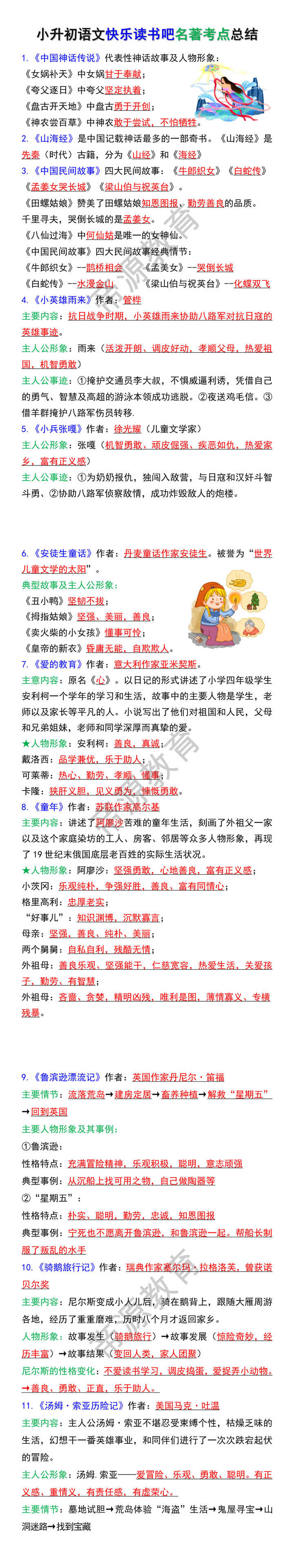 小升初语文快乐读书吧名著考点总结 小升初语文快乐读书吧名著考点总结