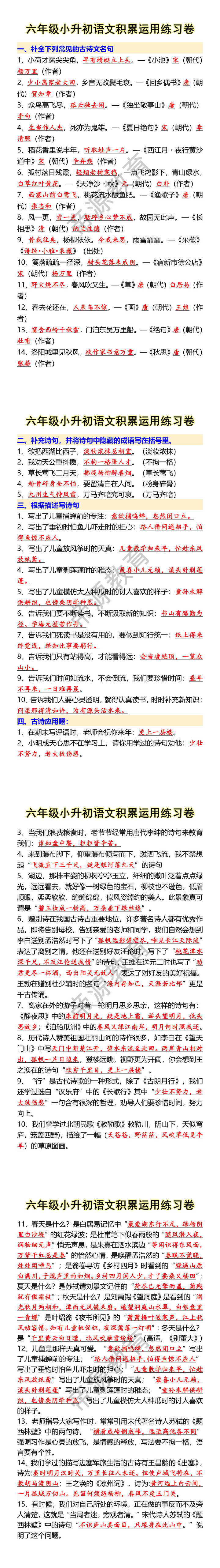 六年级小升初语文积累运用练习卷