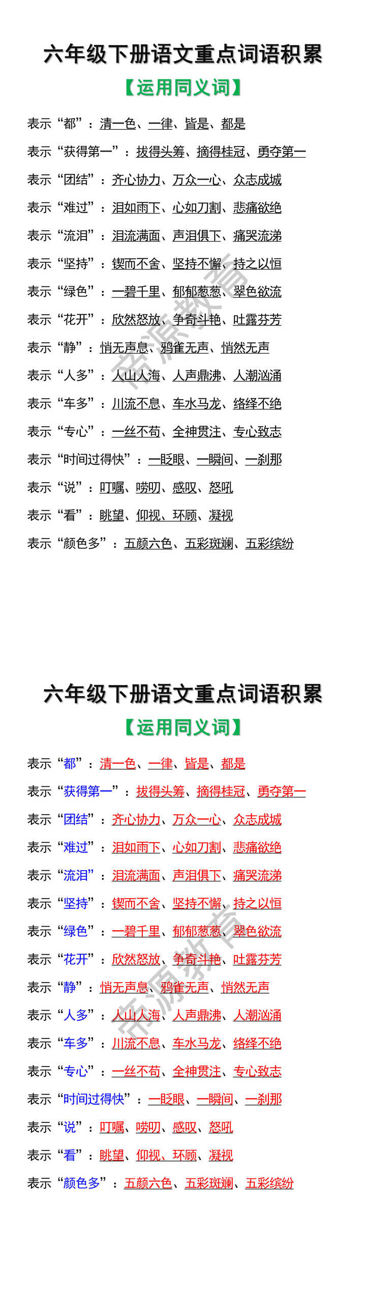 六年级下册语文重点词语积累 六年级下册语文重点词语积累