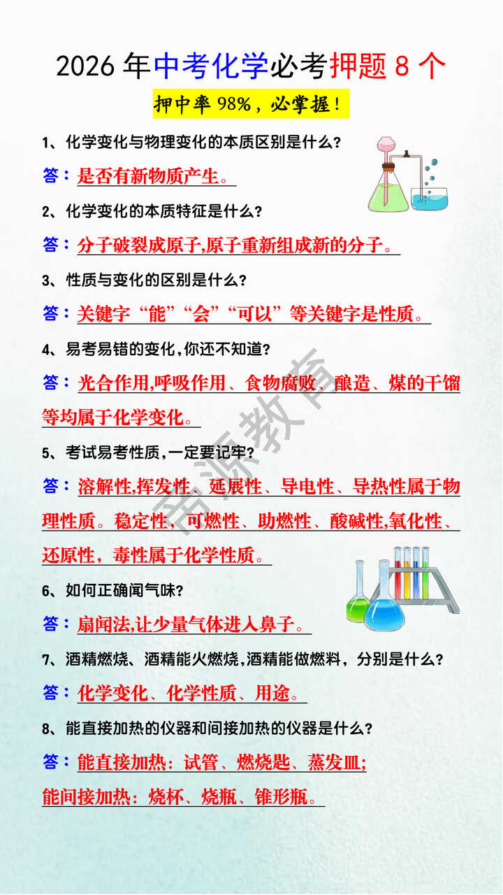 2026年中考化学必考押题8个 2026年中考化学必考押题8个