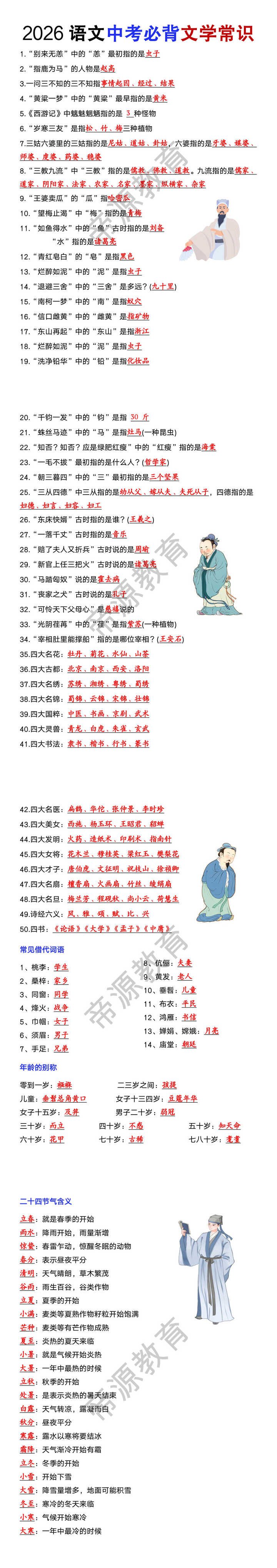 2026语文中考必背文学常识 2026语文中考必背文学常识