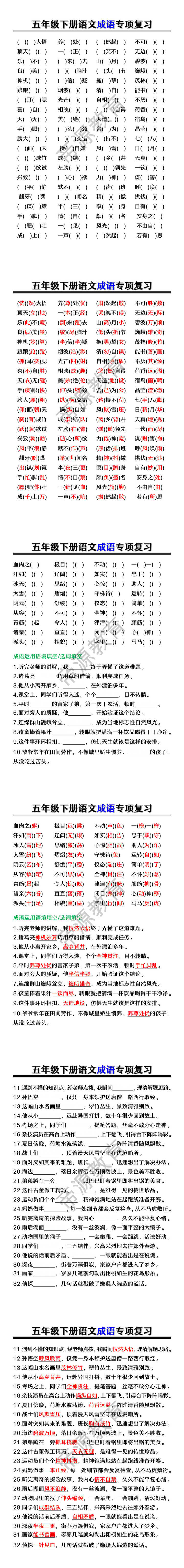 五年级下册语文成语专项复习
