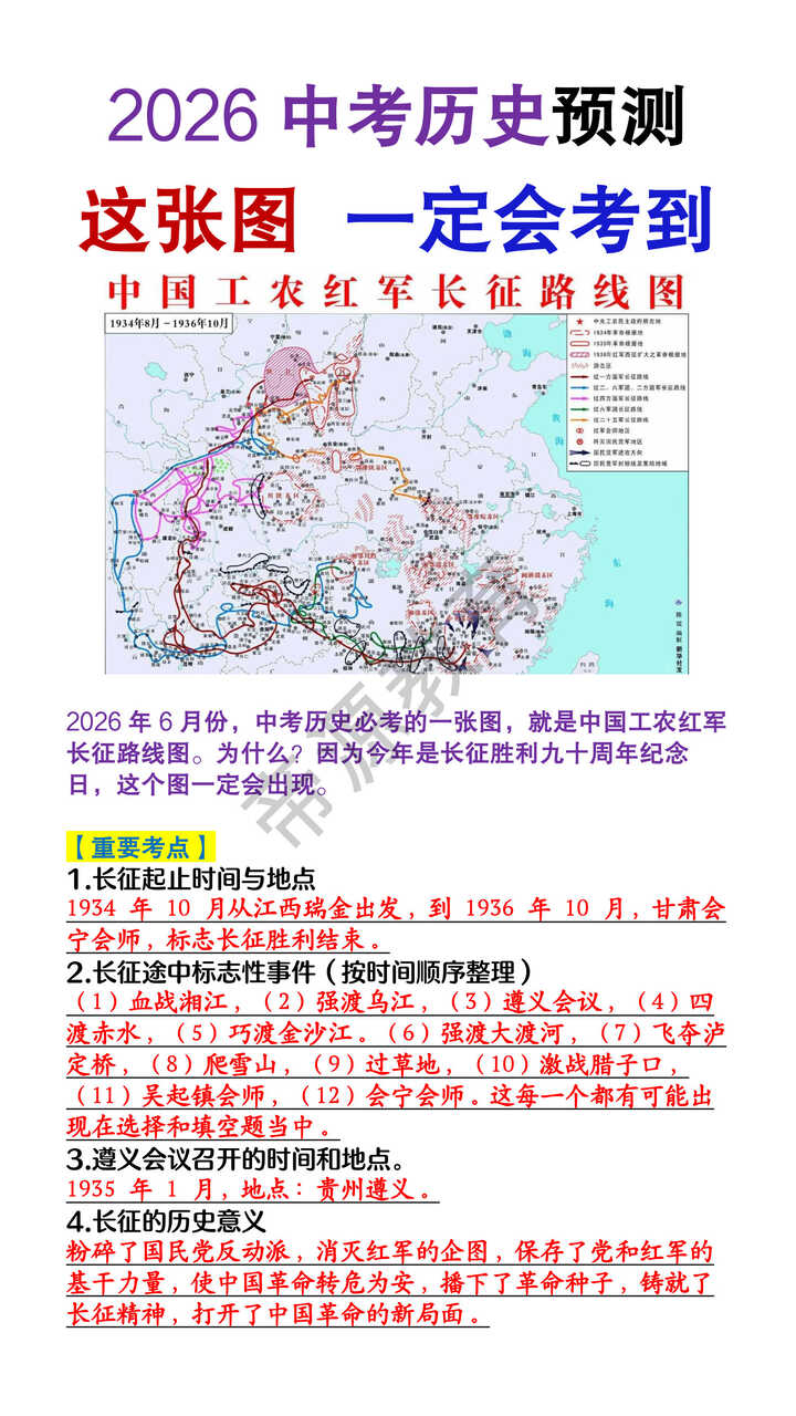 2026中考历史必考《中国工农红军长征路线图》考点