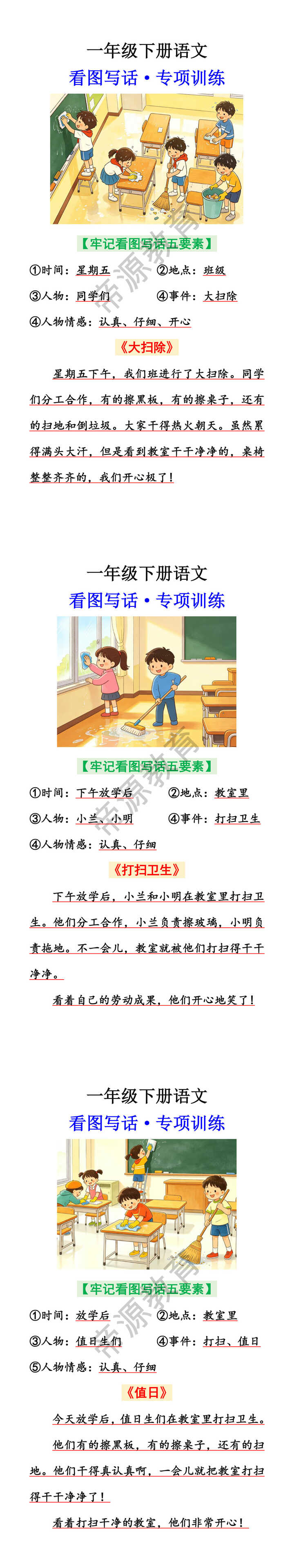 一年级下册语文看图写话押题