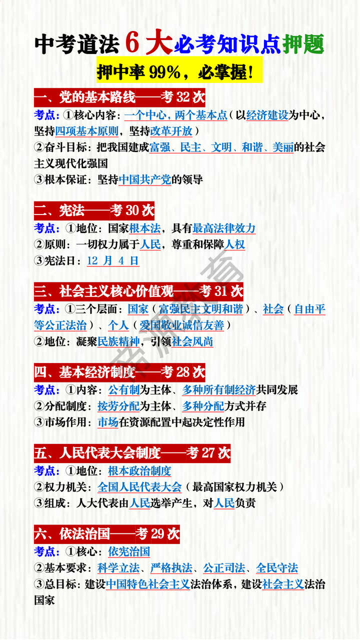 中考道法6大必考知识点押题 中考道法6大必考知识点押题