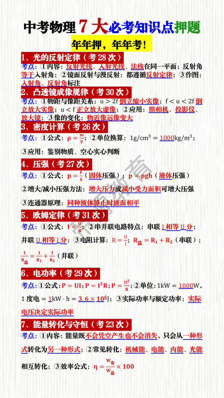 中考物理7大必考知识点押题 中考物理7大必考知识点押题
