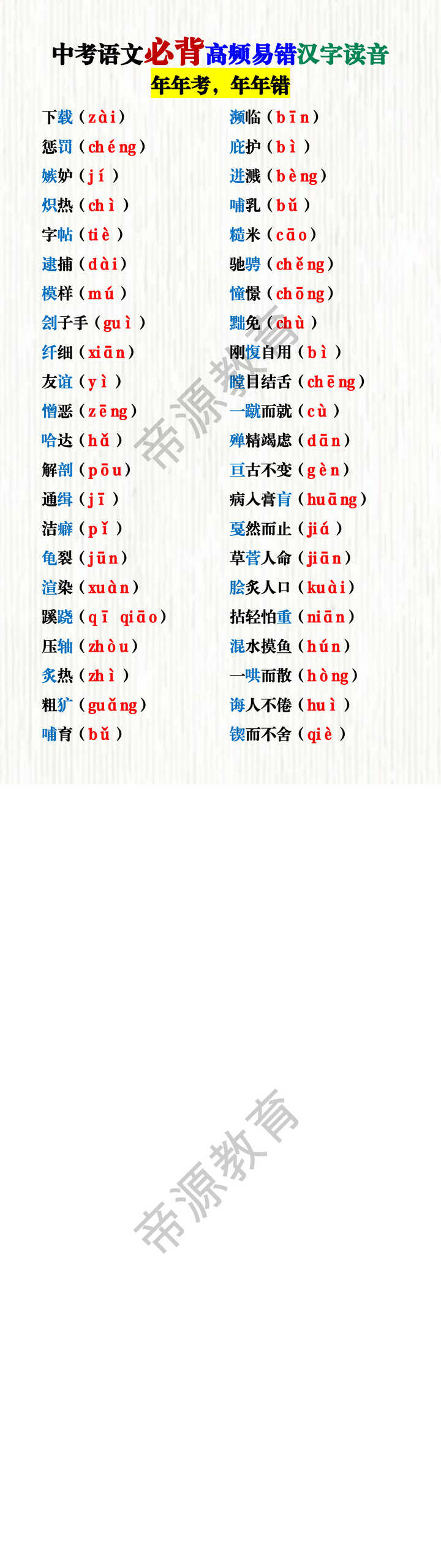 中考语文必背高频易错汉字读音 中考语文必背高频易错汉字读音