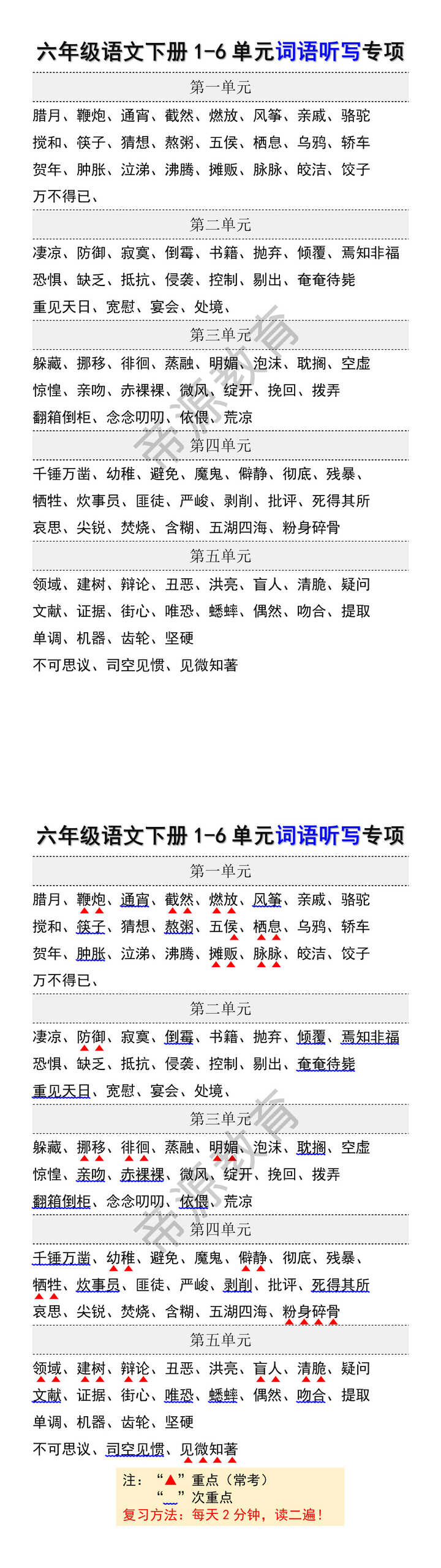 六年级下册小升初易错词语听写 六年级下册小升初易错词语听写