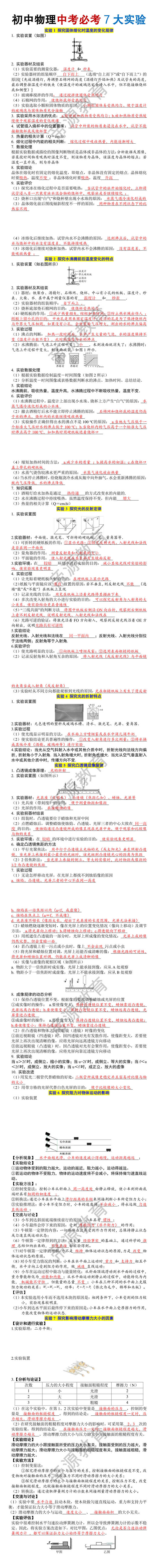 初中物理中考必考7大实验 初中物理中考必考7大实验
