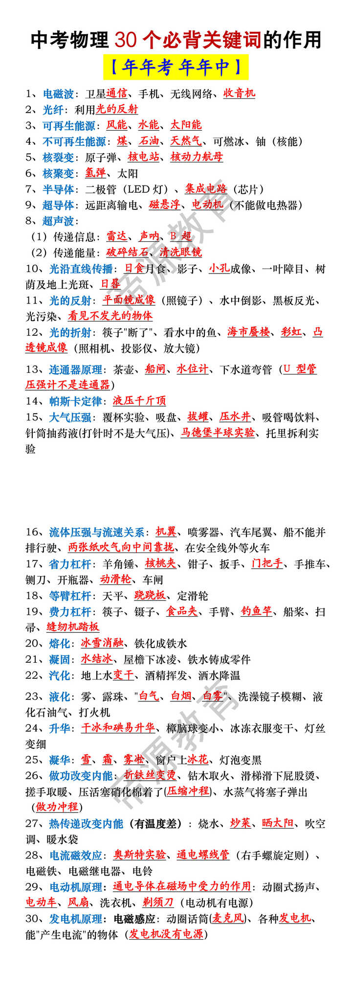 中考物理30个必背关键词的作用