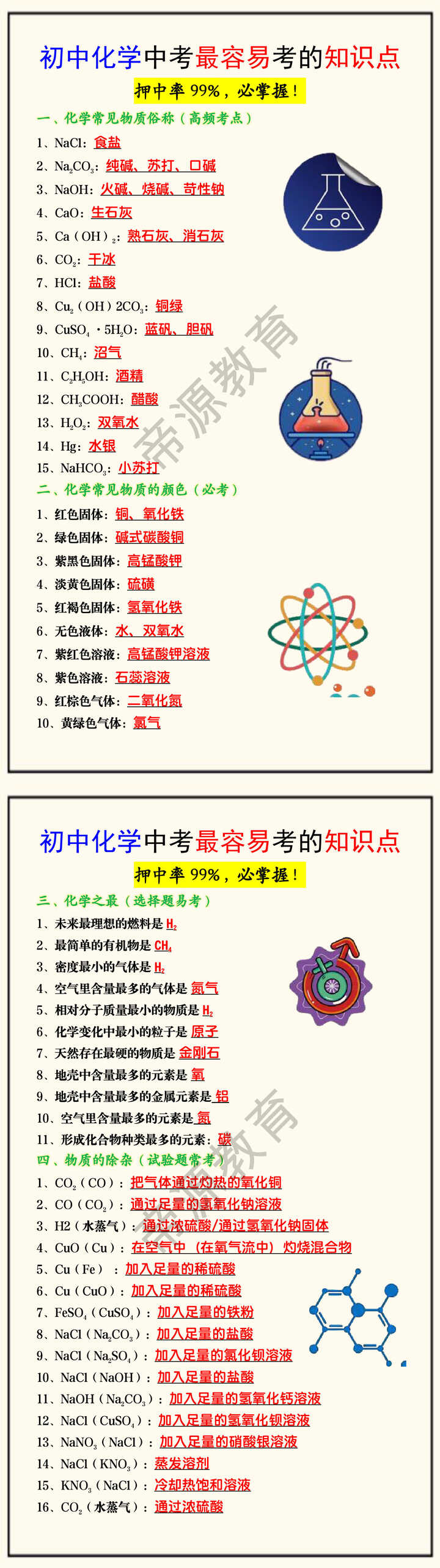 初中化学中考最容易考的知识点 初中化学中考最容易考的知识点
