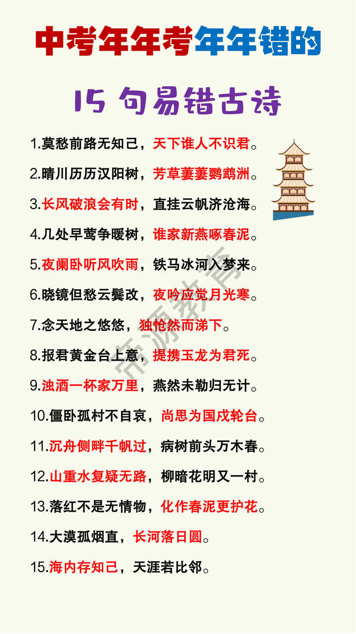 中考年年考年年错的15句易错古诗文