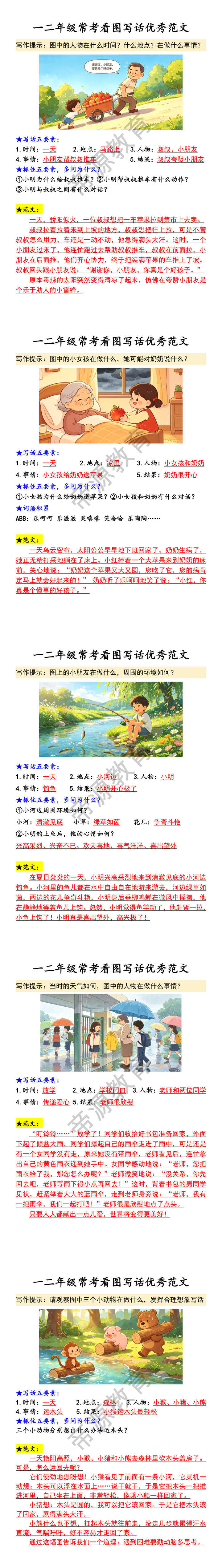 一二年级常考看图写话优秀范文 一二年级常考看图写话优秀范文