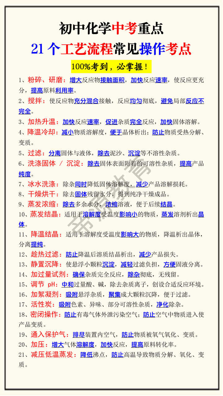 初中化学中考重点21个工艺流程常见操作考点 初中化学中考重点21个工艺流程常见操作考点