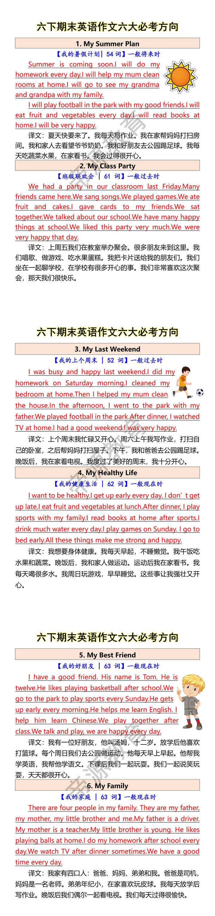 六下期末英语作文六大必考方向 六下期末英语作文六大必考方向