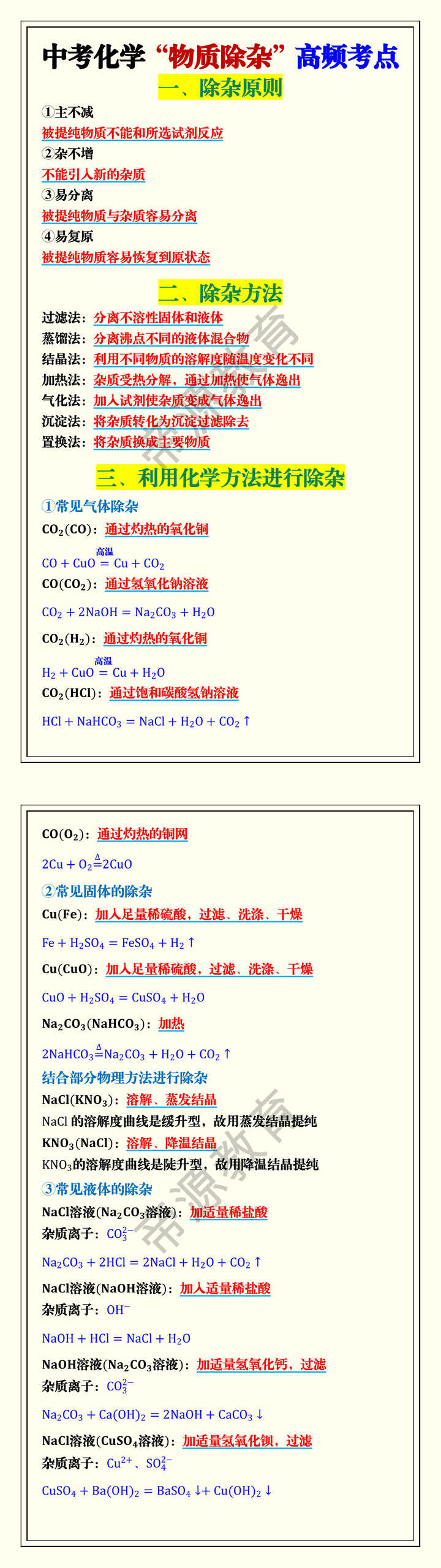 中考化学“物质除杂”高频考点