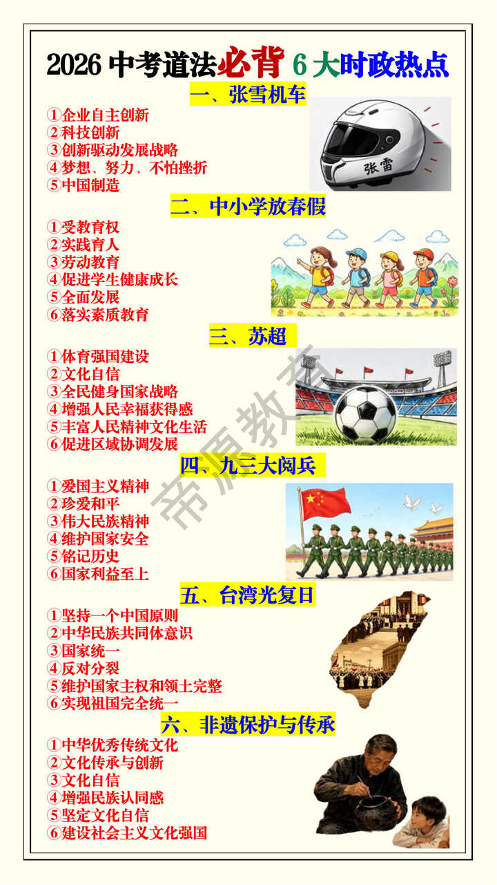 2026中考道法必背6大时政热点 2026中考道法必背6大时政热点