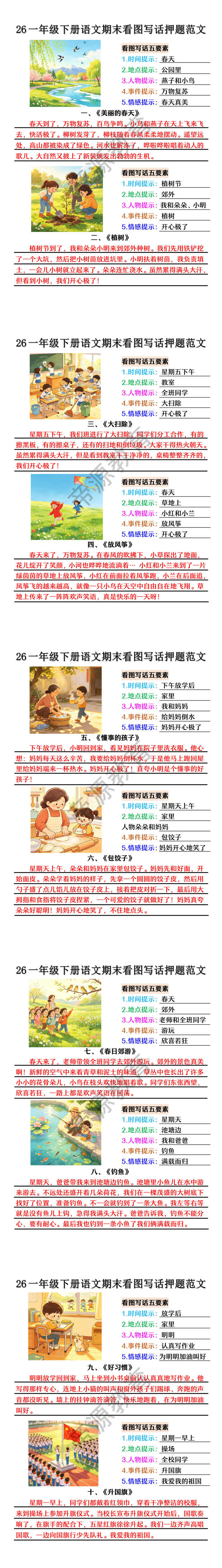 26一年级下册语文期末看图写话押题范文