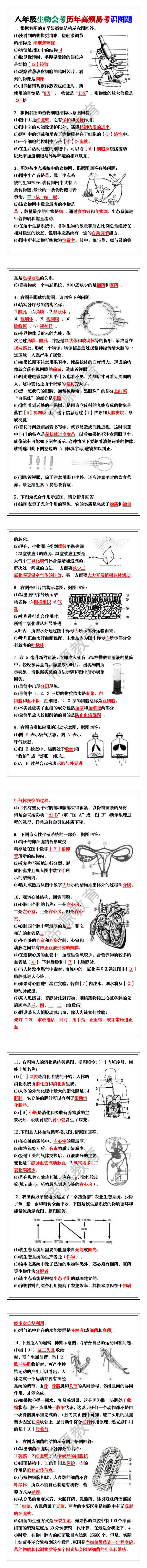 八年级生物会考历年高频易考识图题