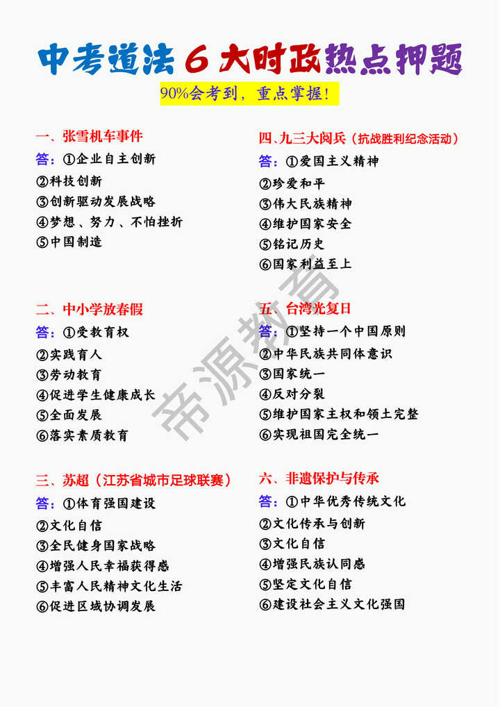 中考道法6大时政热点押题 中考道法6大时政热点押题