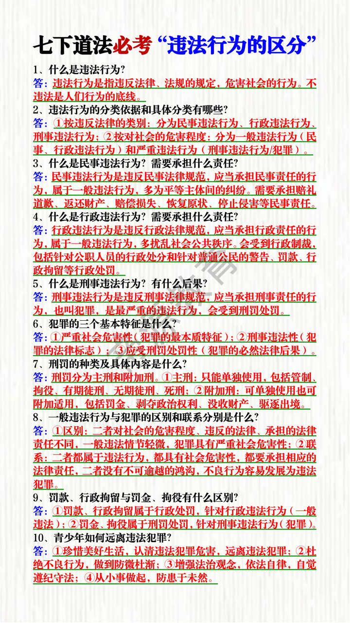 七下道法必考“违法行为的区分” 七下道法必考“违法行为的区分”