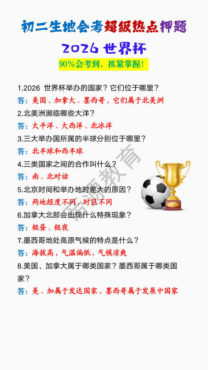初二生地会考超级热点押题——2026世界杯 初二生地会考超级热点押题——2026世界杯